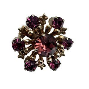 Starburst Brooch Pin MCM Amethyst Rhinestone Gold-Tone Prong 30s 40s Gift